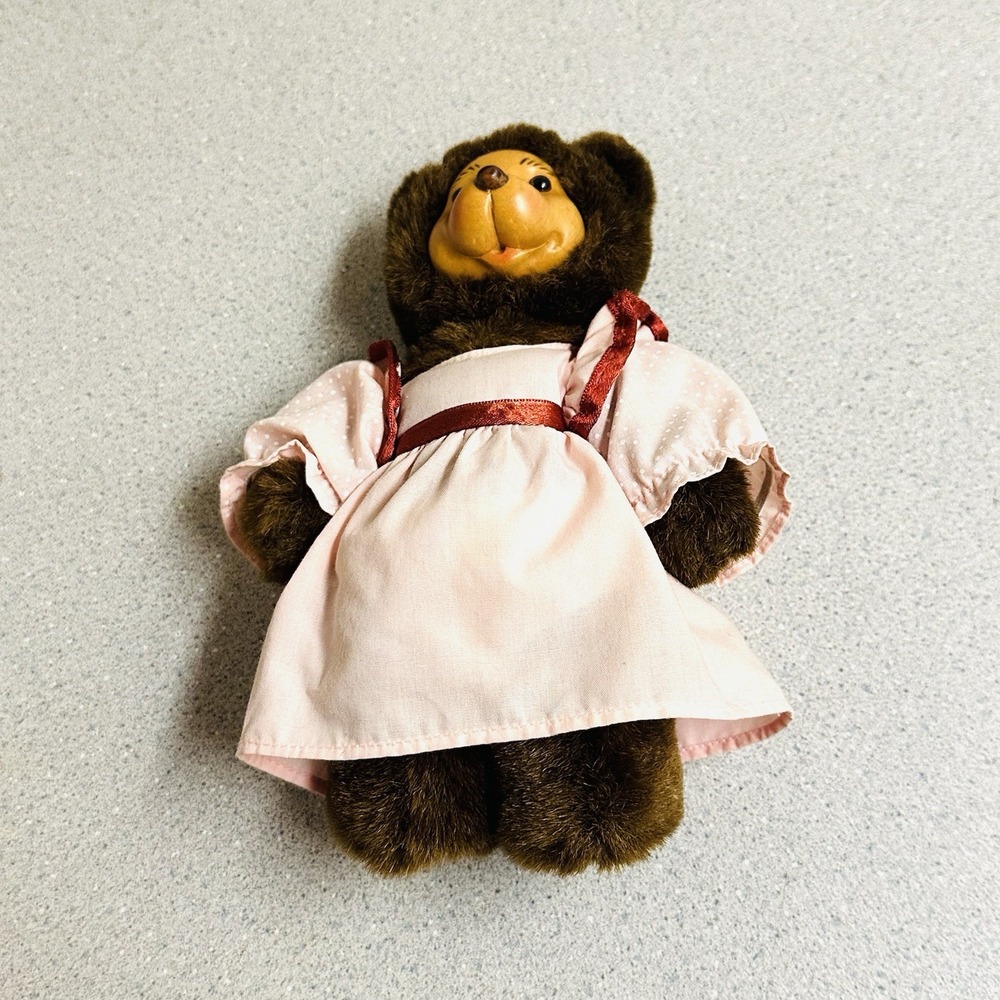 Robert Raikes Wooden Face Bear Raikes Bears Brown Fur Original Polka Dot Outfit - Picture 7 of 10